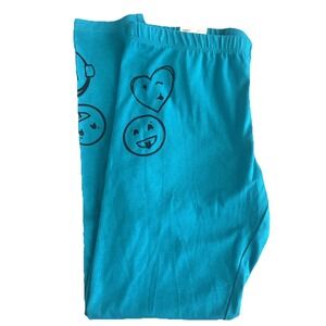 SO‎ Plus Core Print Leggings Juniors 14 1/2 Teal Green Heart Smiley Face New